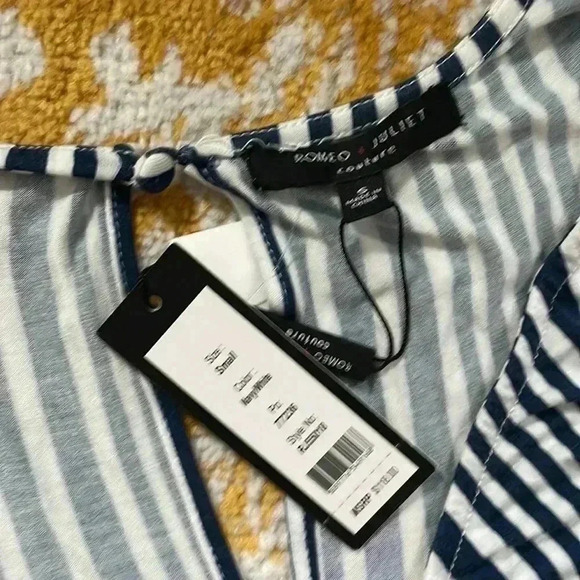 Romeo and Juliet Couture striped tie, front elastic jumpsuit small NWT - Picture 4 of 5